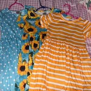 Sunflower and Striped Kids Dress Set
